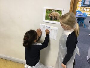 Two children reading and discussing information together