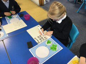 A child using practical resources during a maths activity