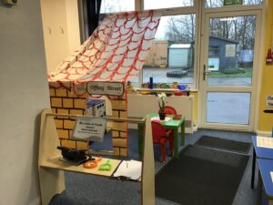 A role-play area inside the Year 1 classroom